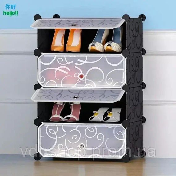 Шафа пластикова для взуття MP A1-4, 37x37x90 см, Чорна / Тумба для взуття на 4 секції / Шафа для взуття | Зображення 1