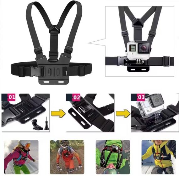 Набор аксессуаров для телефона и экшн-камеры GoPro, SJCAM, Eken, Xiaomi крепления на голову на грудь 6в1 (2824922840) | Зображення 1