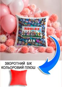 Подушка плюшева Мерч Крафт Дизайн з принтом roblox 1 імя Лiя червоний плюш квадратна 33х33 см