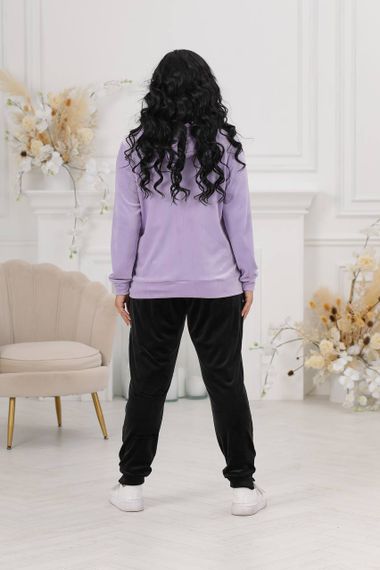 Женский велюровый спортивный прогулочный костюм LL109 цвет сиреневый, размер 50/52 | Зображення 3