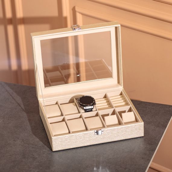 Шкатулка для украшений из эко кожи 25.5×20×7.5 см органайзер для ювелирных изделий HP-5-6GOLD | Зображення 4