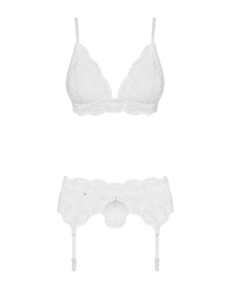 Мереживний комплект білизни Obsessive 810-SEG-2 S/M White, бюстгальтер, стрінги, пояс для панчіх | Зображення 4