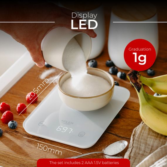 Ваги кухонні електронні Adler AD 3181 сірі до 10 кг зі скляною платформою | Зображення 8
