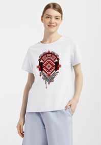 Футболка жіноча біла з принтом "Вишиванка з навушниками", S