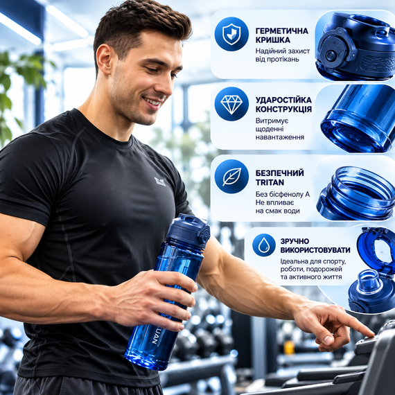 Пляшка для води KANGZYUAN 500 мл спортивна синя Tritan BPA Free ударостійка з герметичною кришкою | Зображення 8