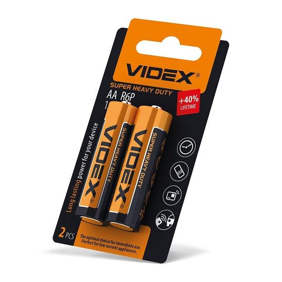 Батарейка сольова Videx R6P/AA 2шт SMALL BLISTER | Зображення 1