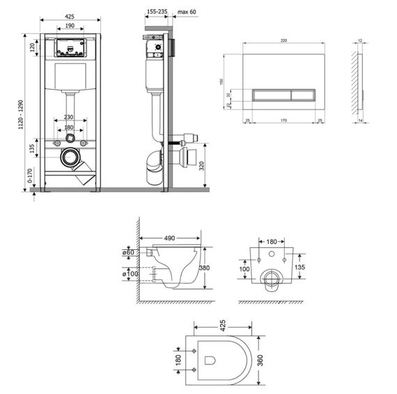 Набір Qtap Nest 4 в 1 підвісний унітаз Taurus Ultra Quiet 490х360х380 + комплект інсталяції QT2433084EUQW46153 | Зображення 1