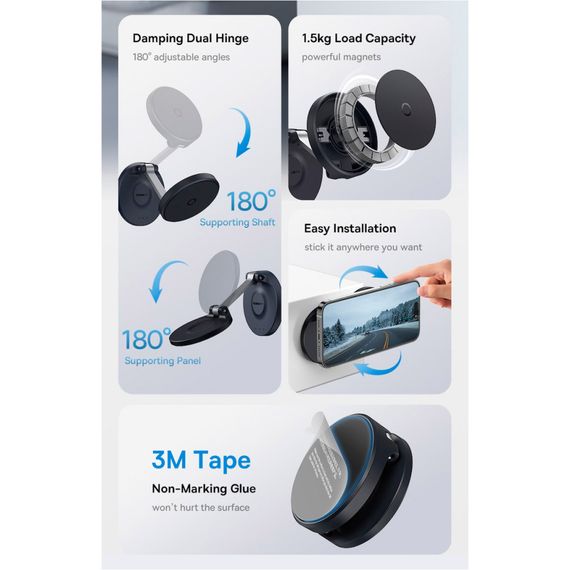Універсальний автотримач Baseus MagPro Magnetic Foldable Phone Mount Cluster Black (B10564101121-00) | Зображення 7