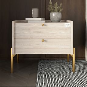 Тумба приліжкова LION Wood з двома шухлядами Самоа Димчастий (золоті ножки) (LION-041344)