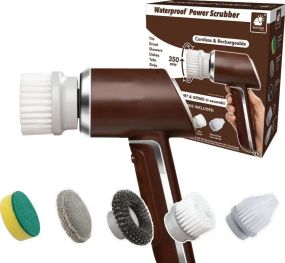 Бездротова електрична щітка для прибирання та миття посуду з 5 змінними насадками, USB заряджання