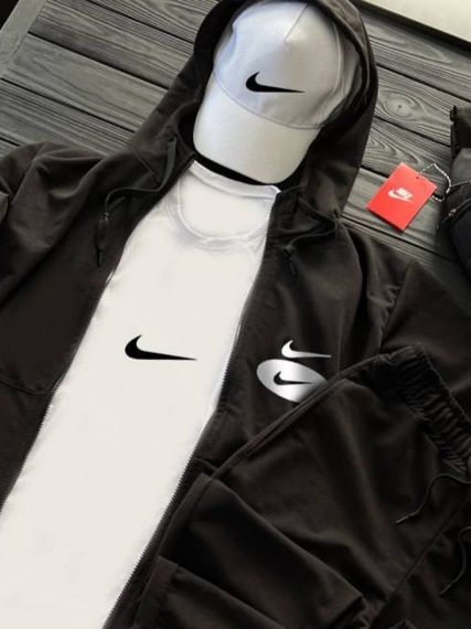 Комплект костюм  Nike + бананка та кепка колір чорний, білий. | Зображення 1