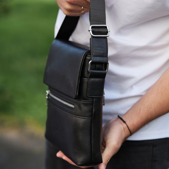 Чоловічий класичний месенджер через плече шкіряний чорний Tiding Bag 80471 | Зображення 6