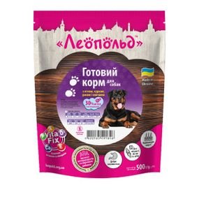 Леопольд Готовый корм с ягненком, курицей, рисом и овощами для собак, пауч (дой-пак) 500 г (12шт/уп)