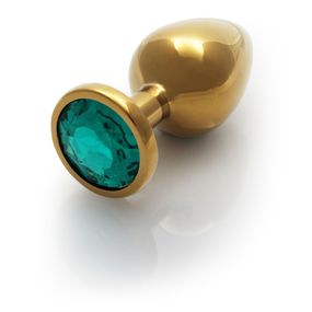 Металева анальна пробка Round Gem, розмір М колір: золотистий/смарагдовий Ouch! (Нідерланди)