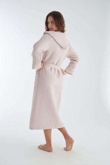 Женский вафельный халат Nusa 4160 c капюшоном, пудровый XL | Зображення 1