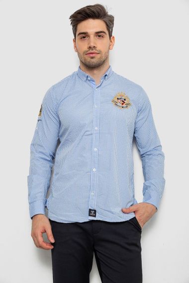 Рубашка мужская в клеточку, цвет голубой, 214R9030