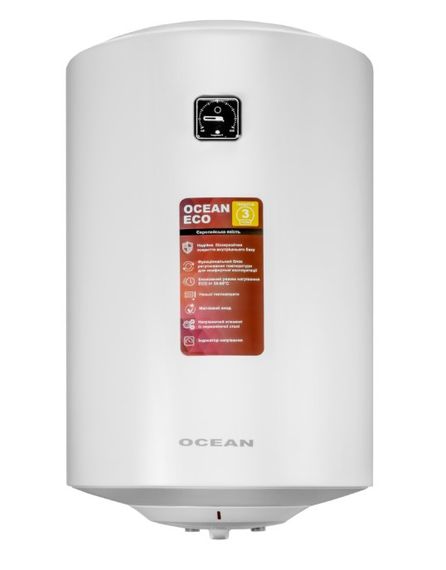 Водонагреватель Ocean RZRS 80 л, 1500 Вт, "мокрый" ТЭН, цилиндрический, вертикальный, белый (RZRS 80M-5 ETWT ECO)