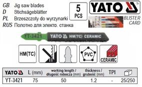 Набор полотно для електролобзика YATO кераміка l=75 мм 5 штук YT-3421
