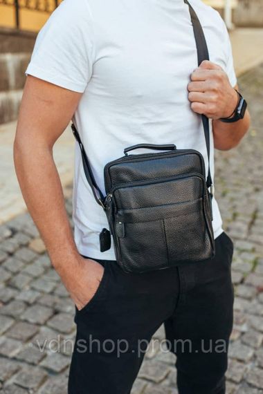 Сумка через плечо из натуральной кожи 22х24х6 / мессенджер для активного мужчины, черный | Зображення 1