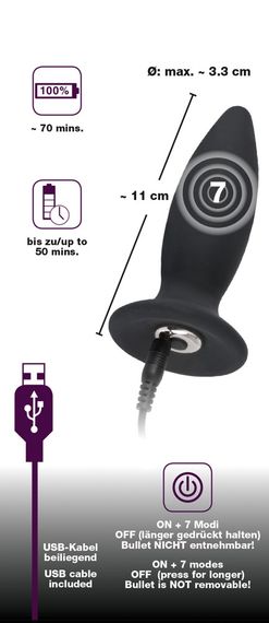Анальна пробка - Black Velvets Rechargeable Plug Small | Зображення 6