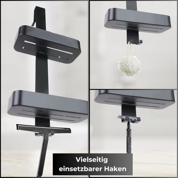 Полиця для душу QOSI з 3 флаконами, без свердління, з нержавіючої сталі, чорна | Зображення 1