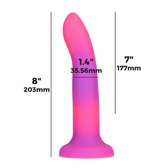 Фалоімітатор, що світиться в темряві, ADDICTION Rave 8″, Glow in the Dark Dildo Pink Purple, 20,3 см | Зображення 3