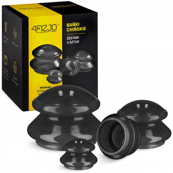 Вакуумні масажні банки 4FIZJO MED+ силіконові для тіла (китайські/атницелюлітні банки) 4 шт Black (P-5907739314932)