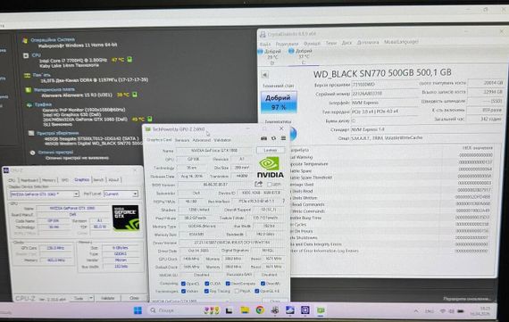 Игровой ноутбук Dell Alienware 15 R3 / 15.6" (1920x1080) IPS / Intel Core i7-7700HQ (4 (8) ядра по 2.8 - 3.8 GHz) / 16 GB DDR4 / 512 GB SSD + 500 GB HDD / nVidia GeForce GTX 1060, 6 GB GDDR5, 192-bit / WebCam б/у | Зображення 9