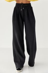 Теплі однотонні спортивні штани зі складками - чорний цвет, XL (є розміри)