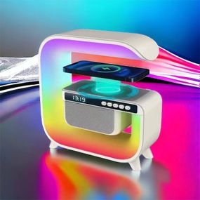 Ночник із колонкою та бездротовою зарядкою RGB G3 | Настільна смарт лампа | Нічник GE-386 світильник павербанк