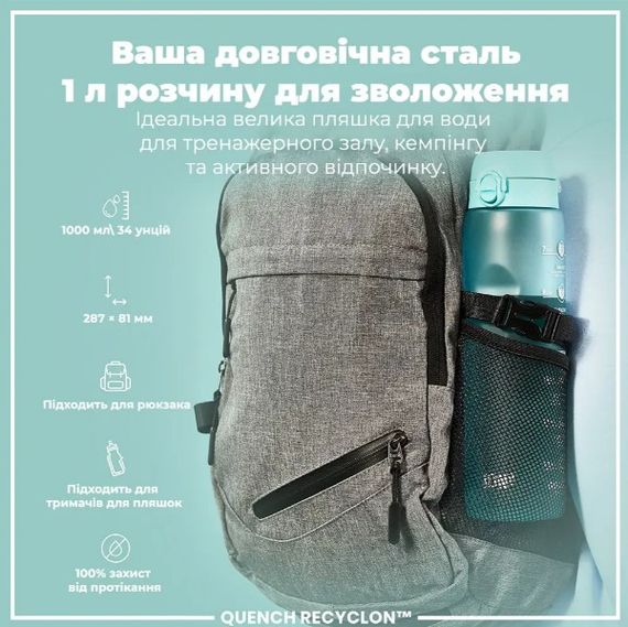 Пляшка для води ION8 1000 мл BPA Free Times To Drink (ЕКО пляшка) Sonic Blue (I8RF1000PBMOT2) | Зображення 2