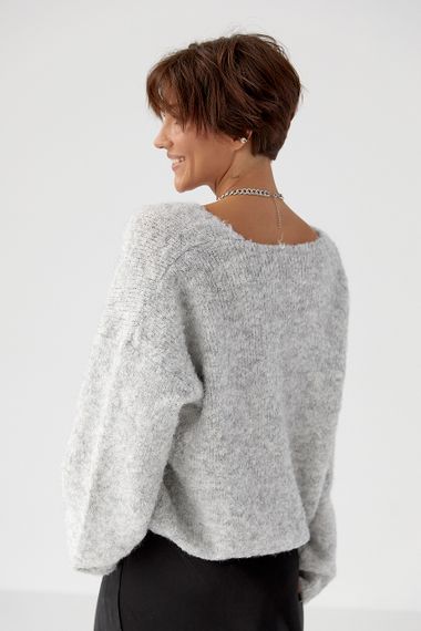 В'язаний джемпер з V-подібною горловиною - світло-сірий цвет, ONE SIZE (є розміри) | Зображення 1