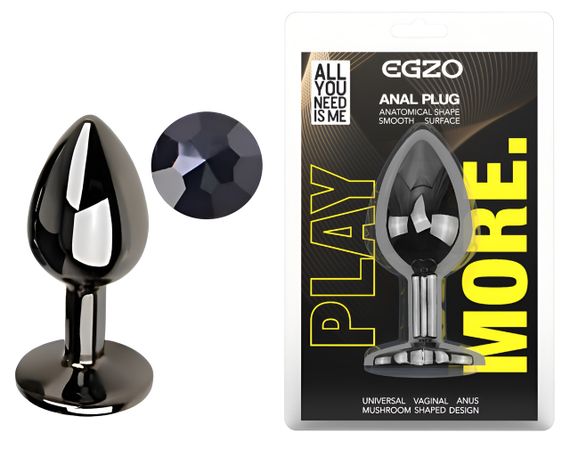 Анальна пробка з кристалом EGZO - Dark Gray Round Plug Black, size S Sex Aura