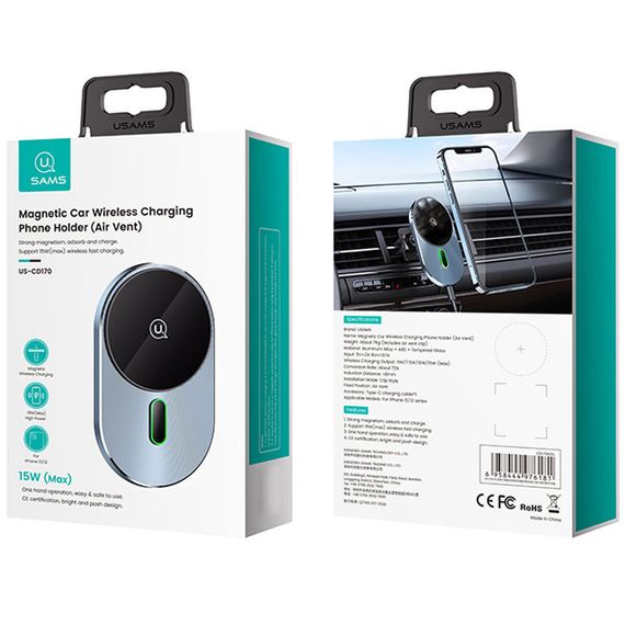 Автодержатель с БЗУ Usams US-CD170 15W Air Vent | Зображення 5