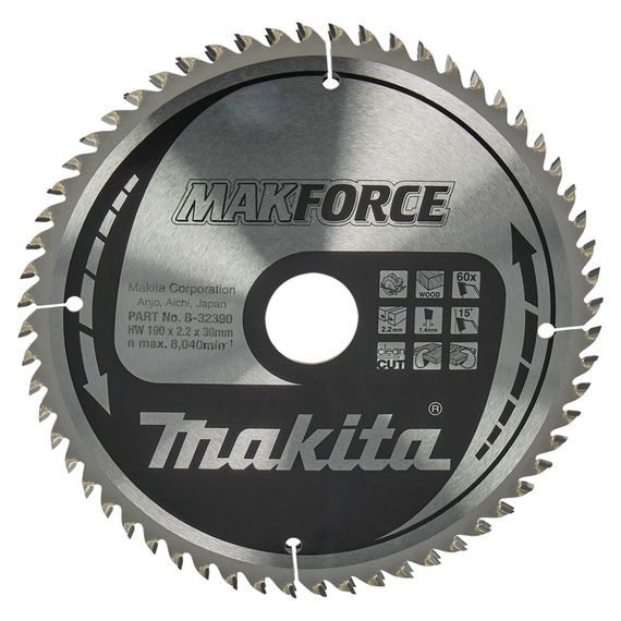 Диск пильный по дереву пил 190х30 мм (15.88/20 мм) 60T Makita B-32390