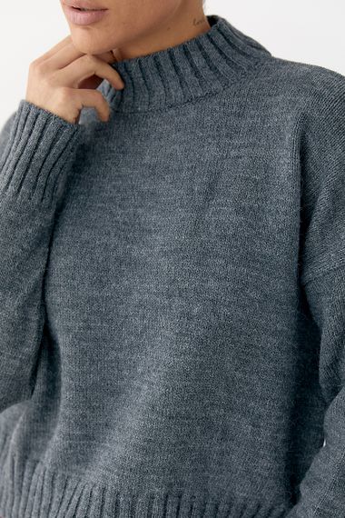 В'язаний светр з горловиною-стійкою - сірий цвет, ONE SIZE (є розміри) | Зображення 3