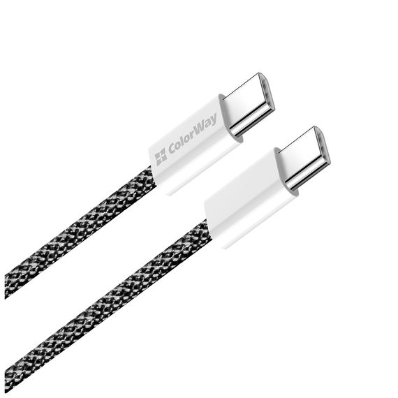 Дата кабель USB-C to USB-C 2.0m (braided cotton) (PD Fast Charging 60W) 3.0А black ColorWay (CW-CBPDCC068-BK) | Зображення 2