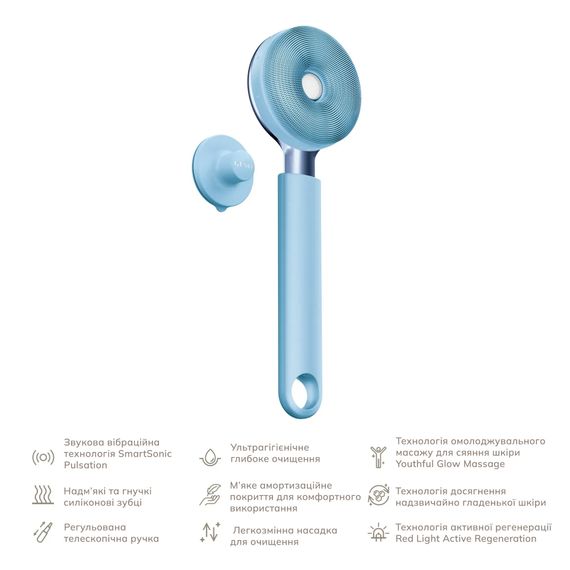 Звукова світлодіодна щітка для всього тіла GESKE Sonic LED Full-Body Brush&Intensive Exfoliator 9в1 aquamarine, Блакитний | Зображення 1