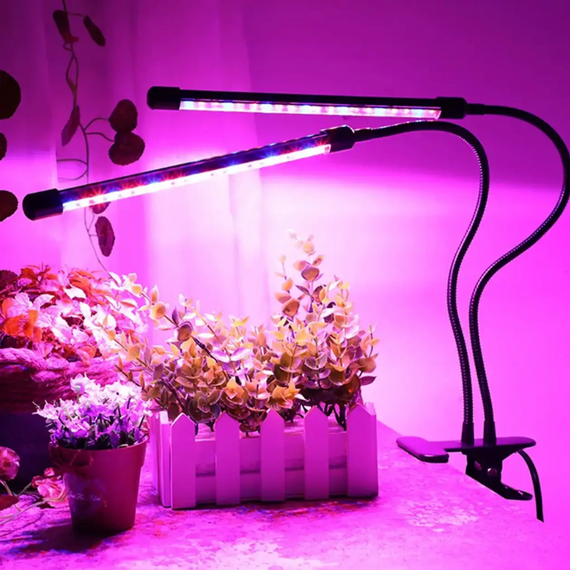 Настільна ультрафіолетова LED фітолампа на прищіпці, дві гнучкі трубки повного спектру свічення, 20 Вт. | Зображення 8