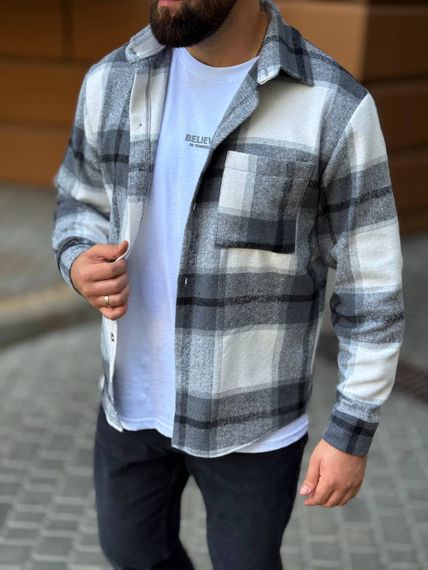 Тепла чоловіча байкова сорочка в клітку на ґудзиках розмір XXL колір сірий  Vi1048/1 | Зображення 3