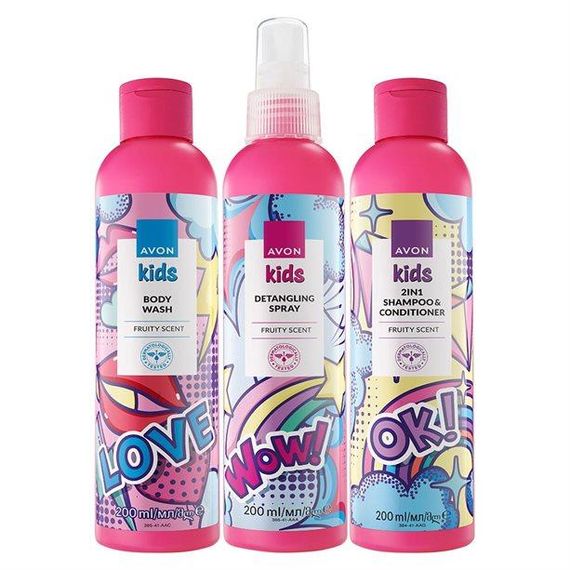 Дитячий косметичний набір Avon для дівчаток з фруктовим ароматом (3-в-1, 200 мл)