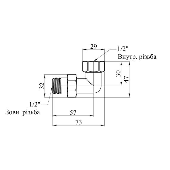 Згін-американка кутова посилена LexLine 1/2 " ВЗ нікельована НК0802-Вн | Зображення 1