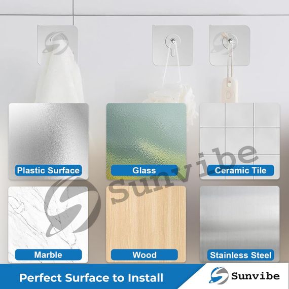 Кріплення самоклейні, міцні без свердління, для дому, настінний гачок, SUNVIBE, комплект 4 шт. | Зображення 5