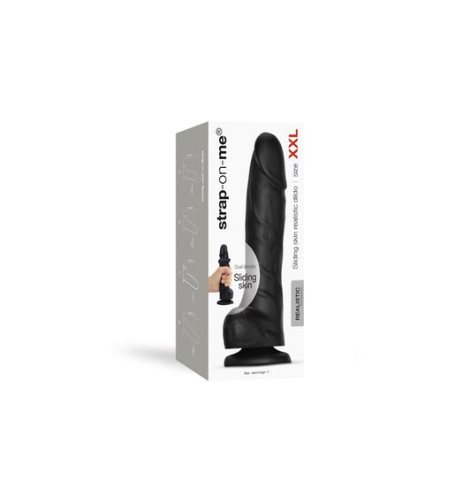 Реалістичний фалоімітатор Strap-On-Me Sliding Skin Realistic Dildo Black XXL, ефект рухливої шкіри | Зображення 7