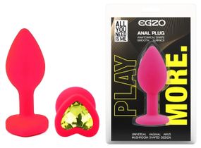 Анальна пробка EGZO Silicone Pink Heart Plug S, рожева, з жовтим кристалом Sex Aura