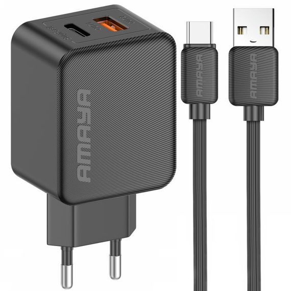 МЗП Amaya E113UC PD25W+QC3.0 (1USB-A/1C) + кабель USB to Type-C Black