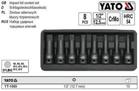 Набор насадок ударных YATO Польша SPLINE 1/2" 8 штук YT-1069