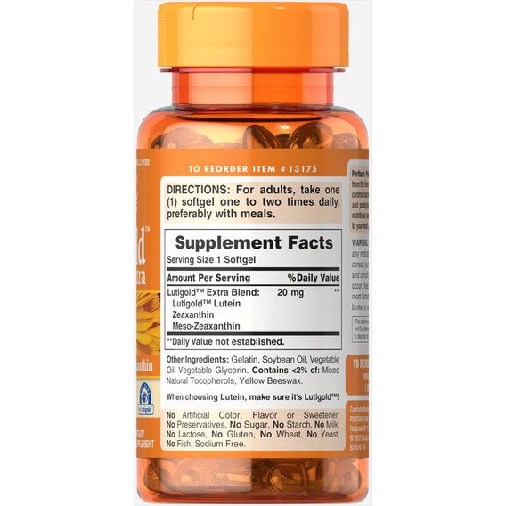 Комплекс для профилактики зрения Puritan's Pride Lutein 40 mg with Zeaxanthin 60 Softgels | Зображення 1