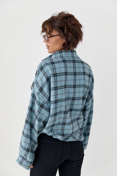 Картата сорочка із коміром на кнопках - блакитний цвет, ONE SIZE (є розміри) | Зображення 1