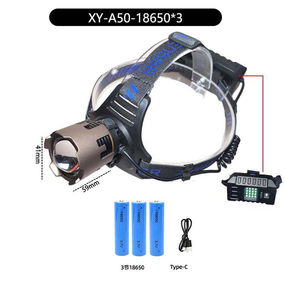 Профессиональный светодиодный фонарик на голову A50-TG 3x18650, Надежный налобный фонарь CQ-65 | Зображення 4